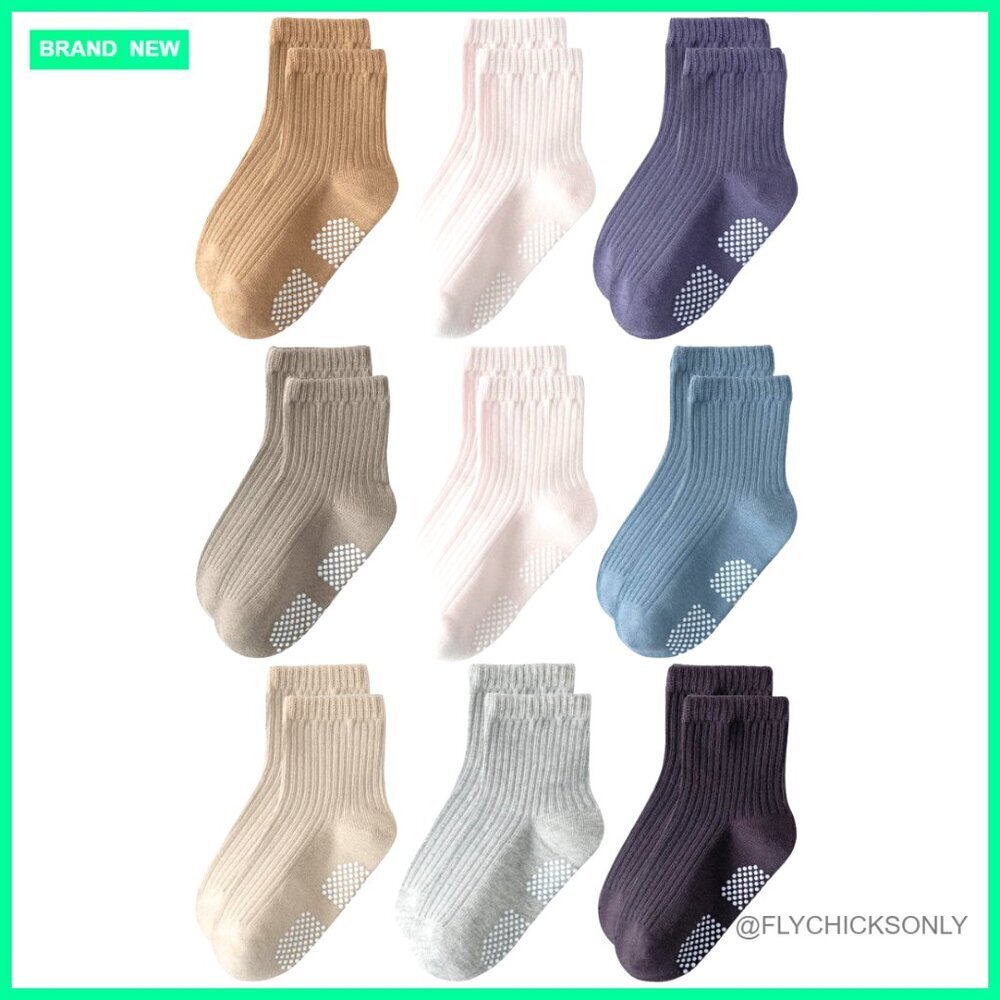 9 Pairs Toddler Grip Socks Non Slip Crew Cotton Seamless Baby